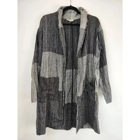 Eileen Fisher Organic Cotton Hazy Blocks Jacket Cardigan Gray Size S/M. - Picture 1 of 6